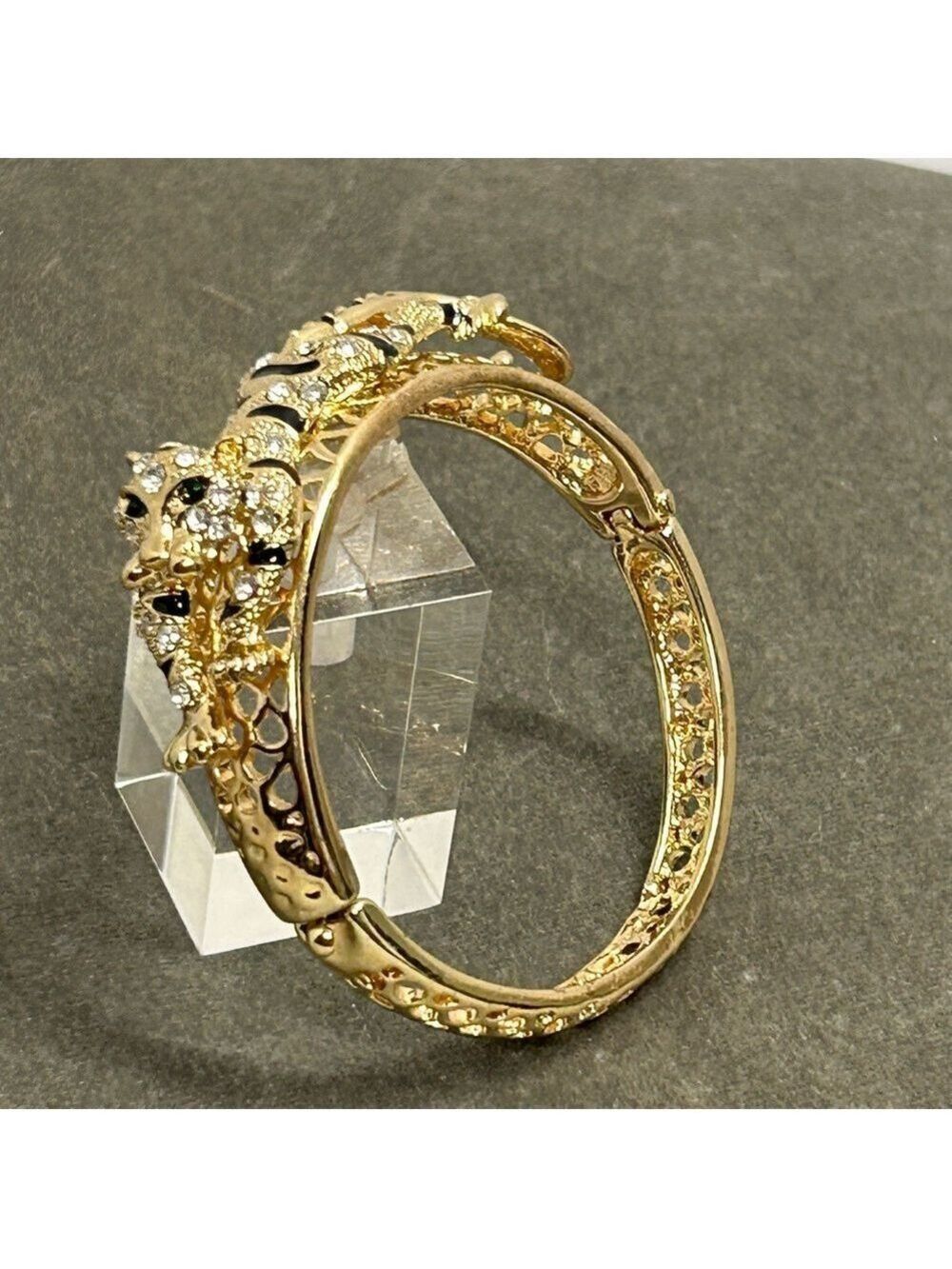 Amrita Gold tone Crystal Leopard panther Bangle Bracelet